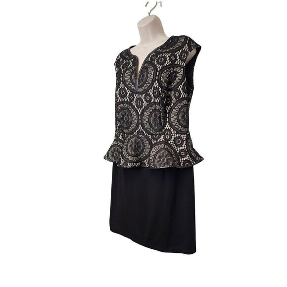 Enfocus Black Floral Lace Panel Back Zipper Sleeveless Stretch Peplum Dress 14W - Picture 2 of 7